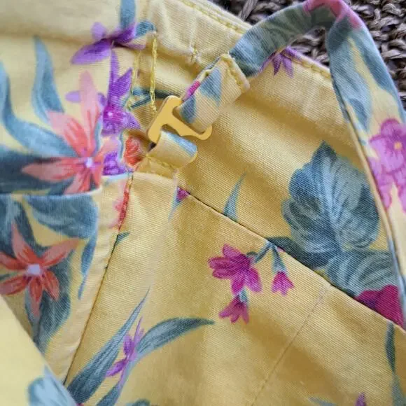 Vtg 90s Y2K RALPH Lauren Hawaiian Floral Strapless Dress Yellow Pinup Fit Med - Picture 10 of 10